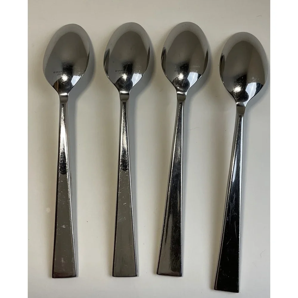 Yamazaki Lerner Float Stainless Oval Soup Spoons Set of 4 Silver Flat  7.5in